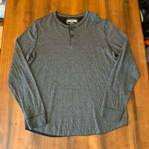 American Eagle Shirt Large  Charcoal Henley Long Sleeve Casual 2 Button Soft